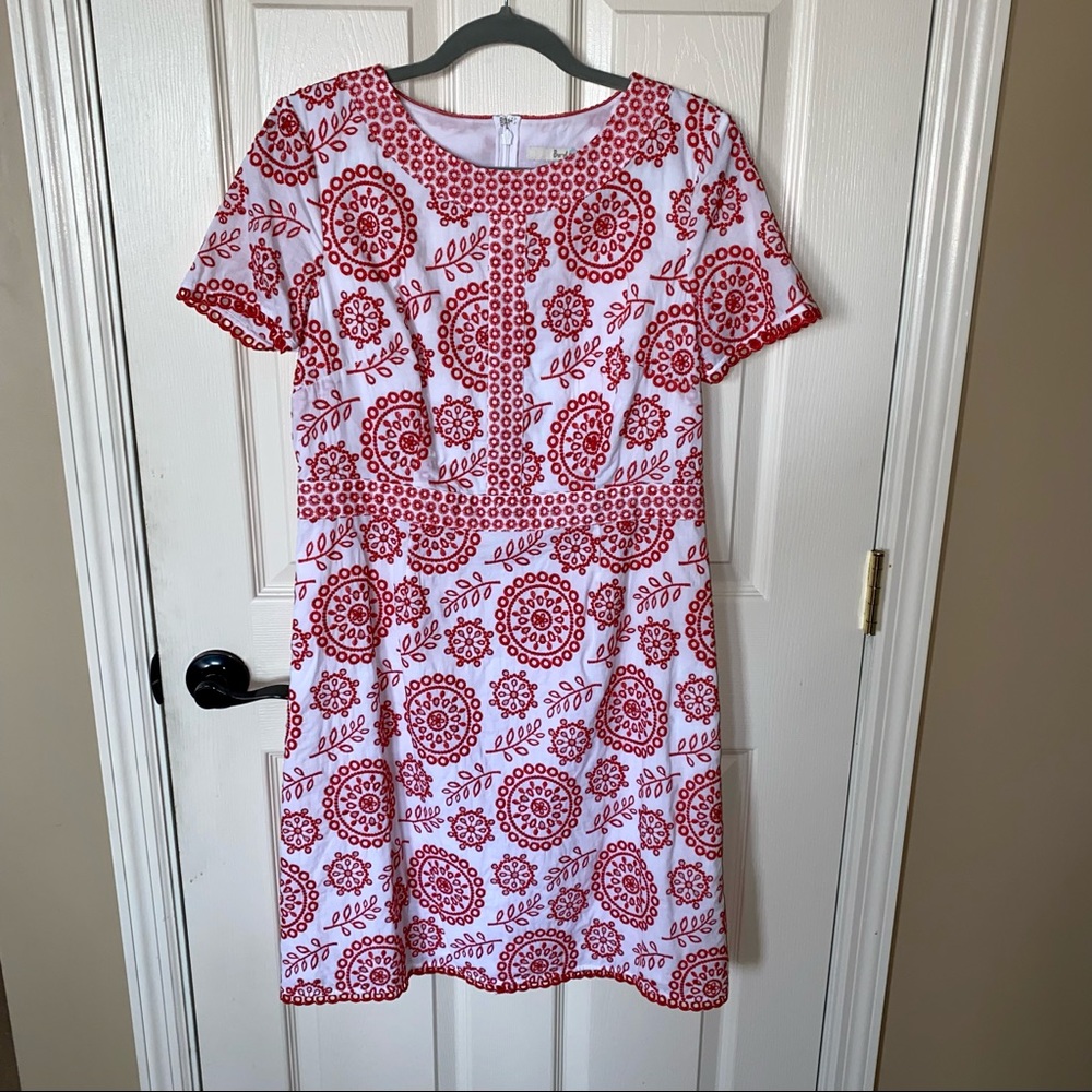 Boden Red & White Floral Eyelet Dress - NEW